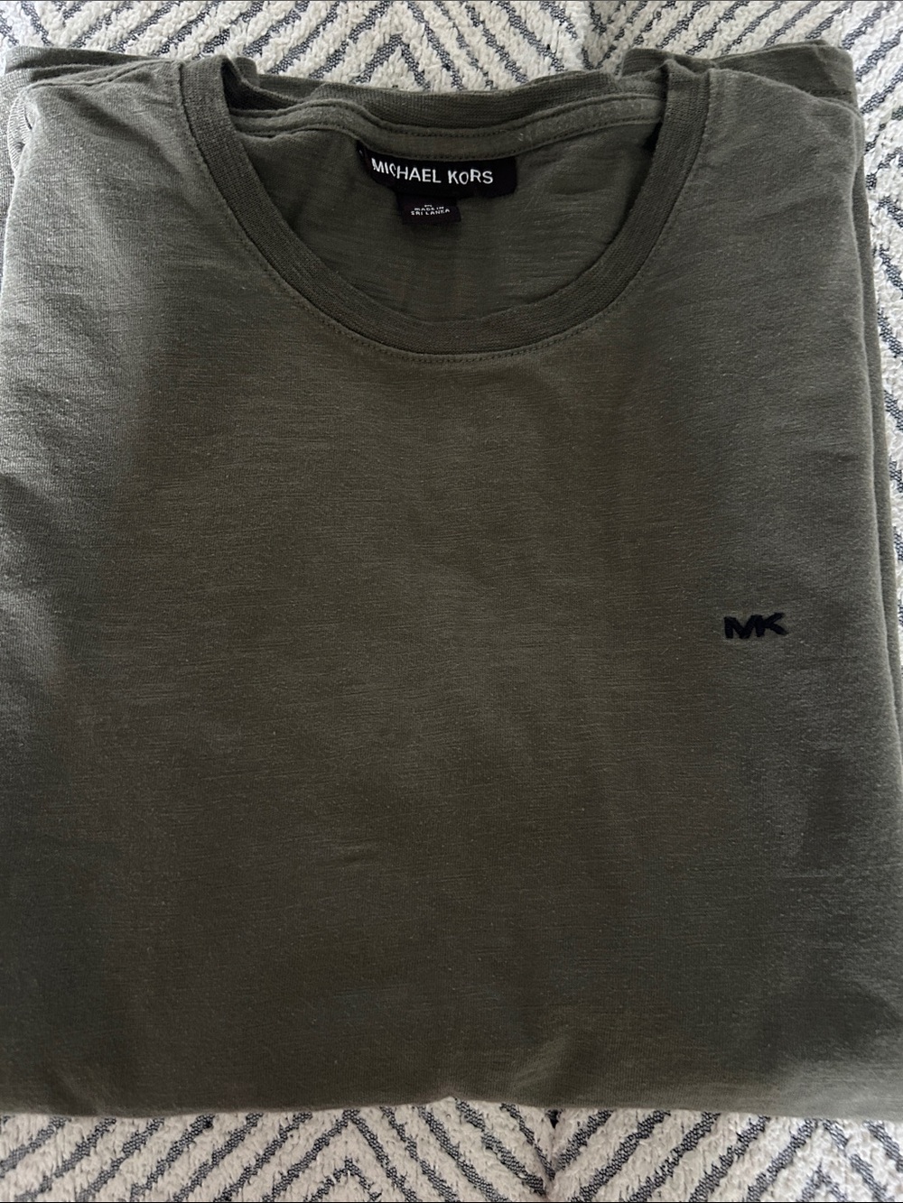 Michael Kors Olive Crew Neck T-Shirt with MK Embroidery